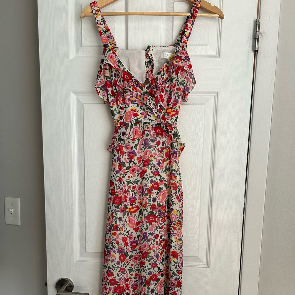 ASTR Wildflower Ruffle Cutout Midi Dress